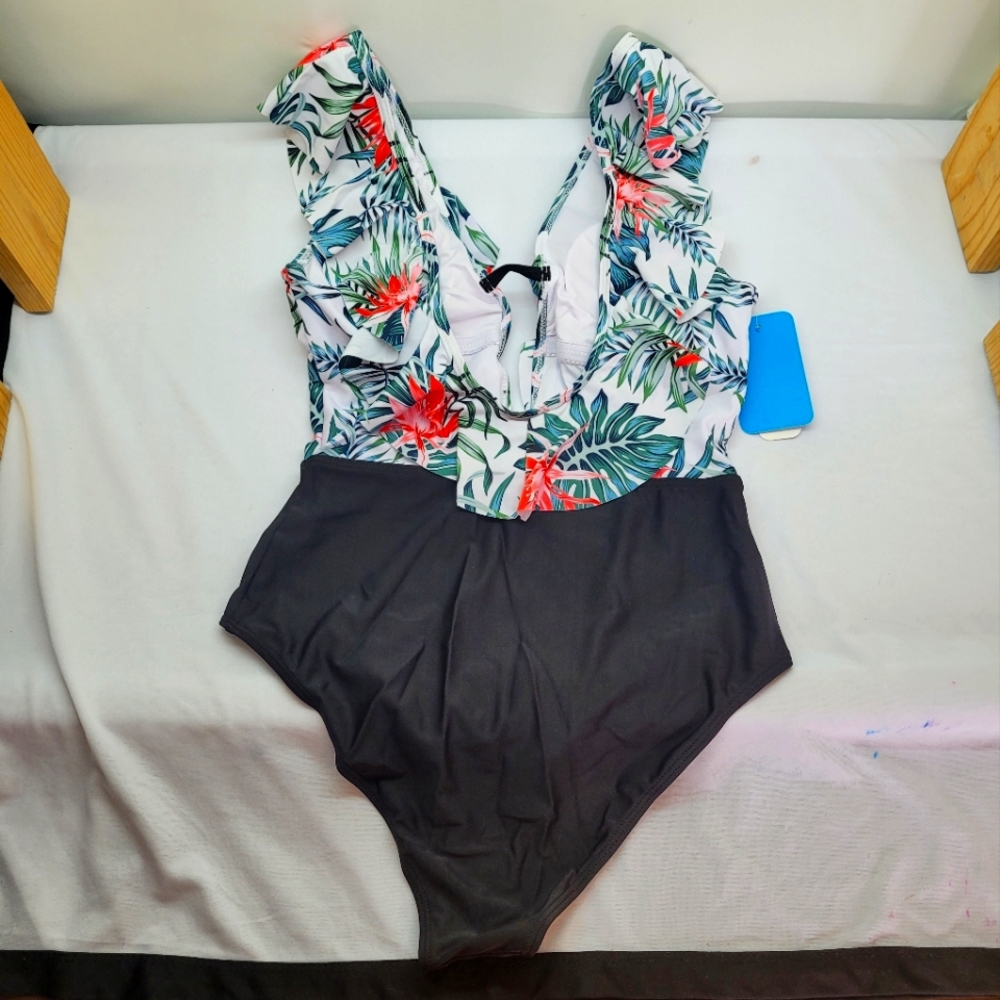 Jonocer Mommy and Me Swimsuit One Piece flowers and Leaves Printed V Neck